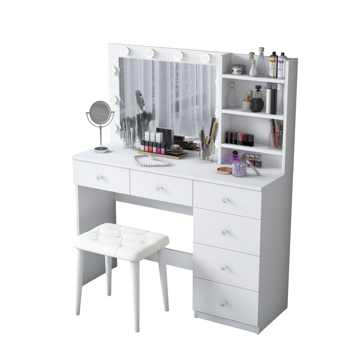 Hanah Home Mesa de Maquillaje con 10 Focos y Puff Blanco Hanah Home Mesa de Maquillaje con 10 Focos y Puff Blanco